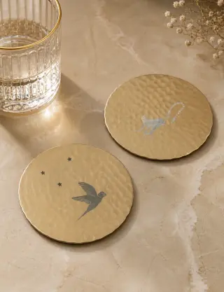 Produit Dessous de verre bronze martelé — Oiseau & Singe (lot de 2) Image