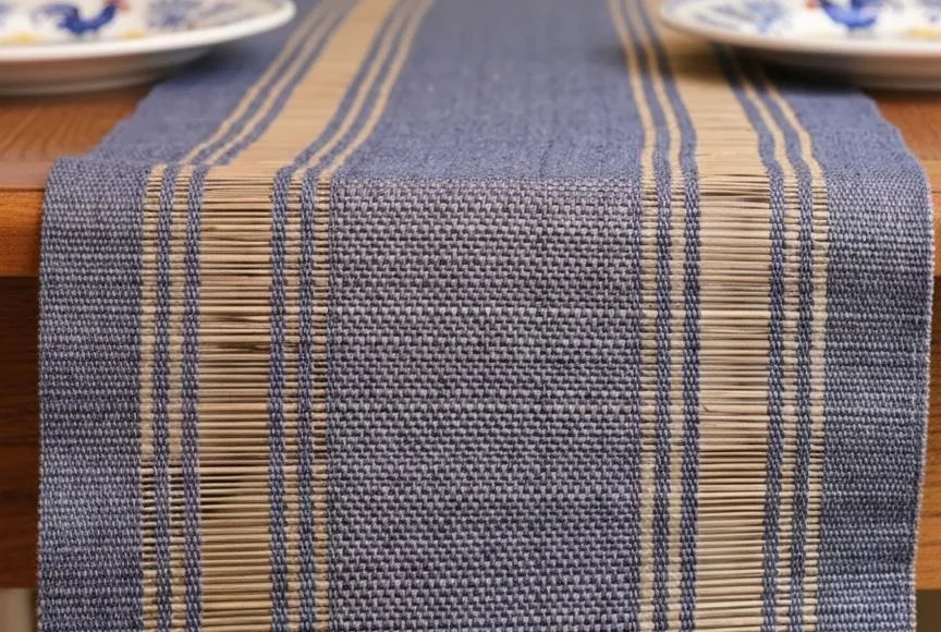 Chemin de table Madhurkathi bleu-gris