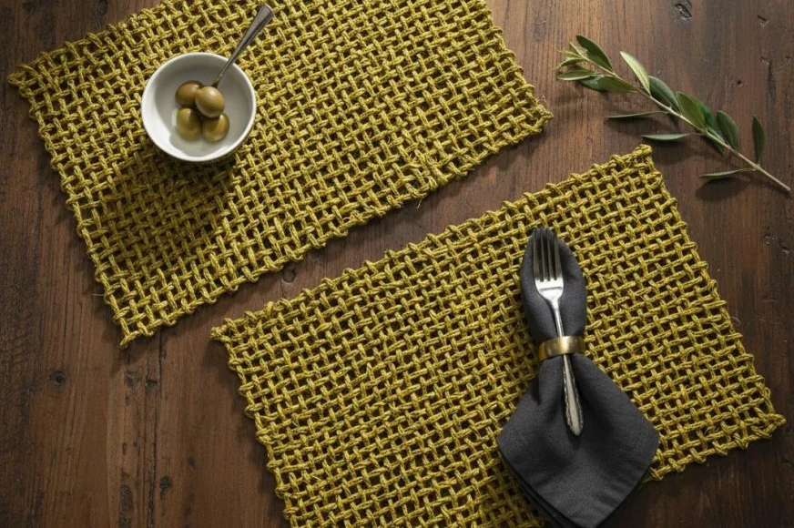 Sets de table en herbe sabai moutarde (lot de 2)