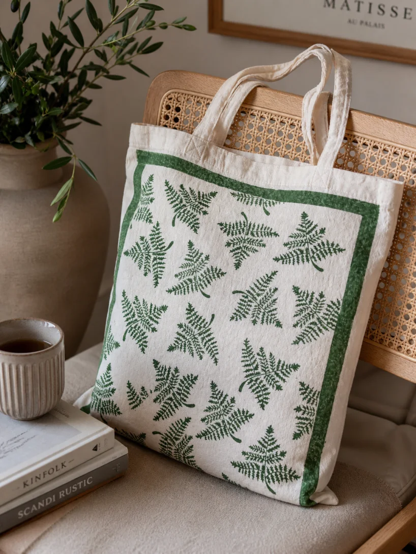 Green Border Ferns Tote Bag