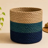Cache-pot en herbe sabai bleu