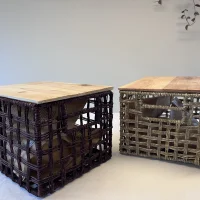 Cesto portaoggetti intrecciato naturale con coperchio in legno