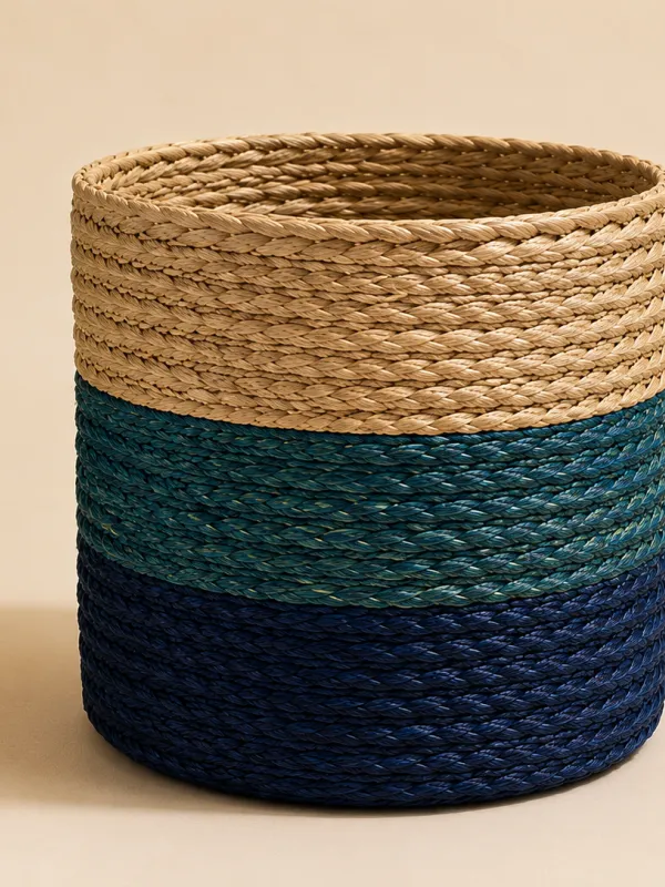 Cache-pot en herbe sabai bleu