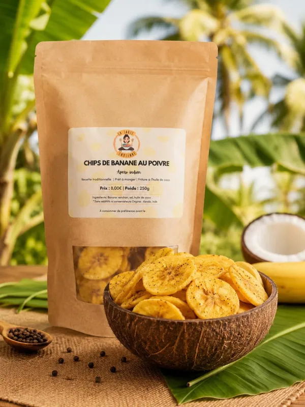 Chips de plátano Nendran del Kerala con Pimienta
