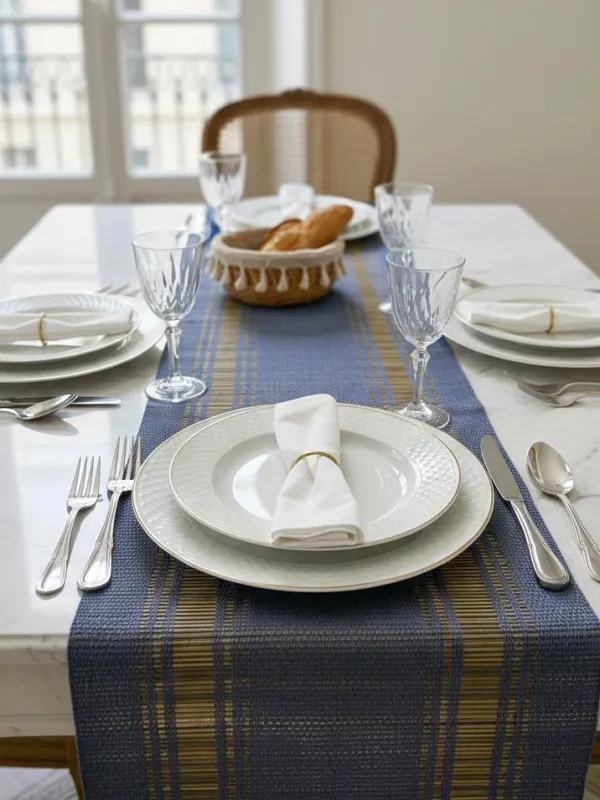 Chemin de table Madhurkathi bleu-gris