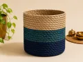 Cache-pot en herbe sabai bleu