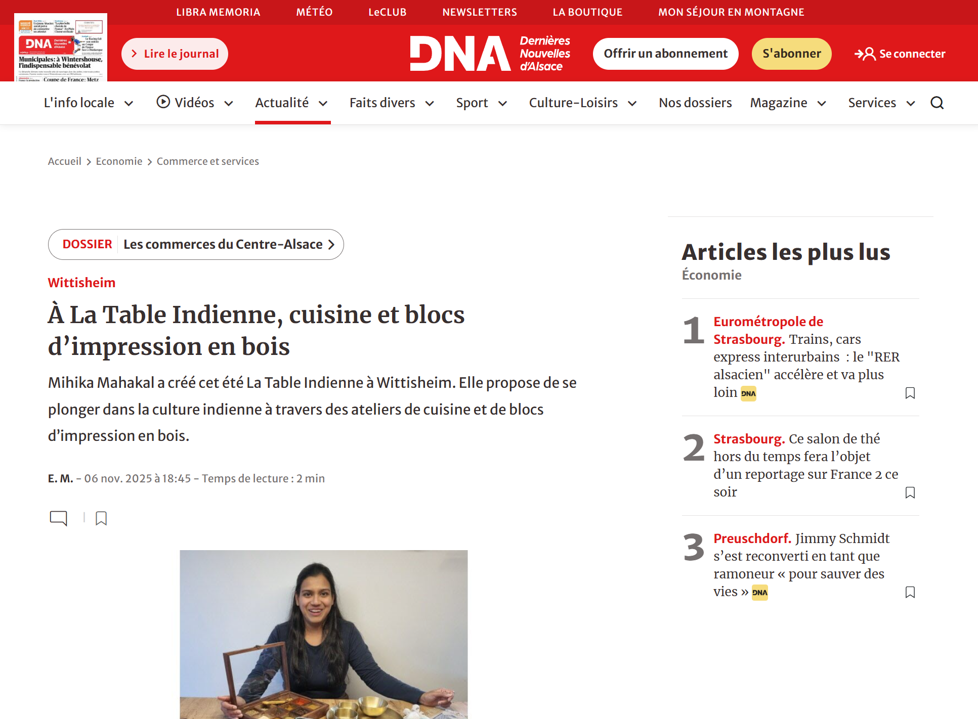 Article DNA - A la Table Indienne